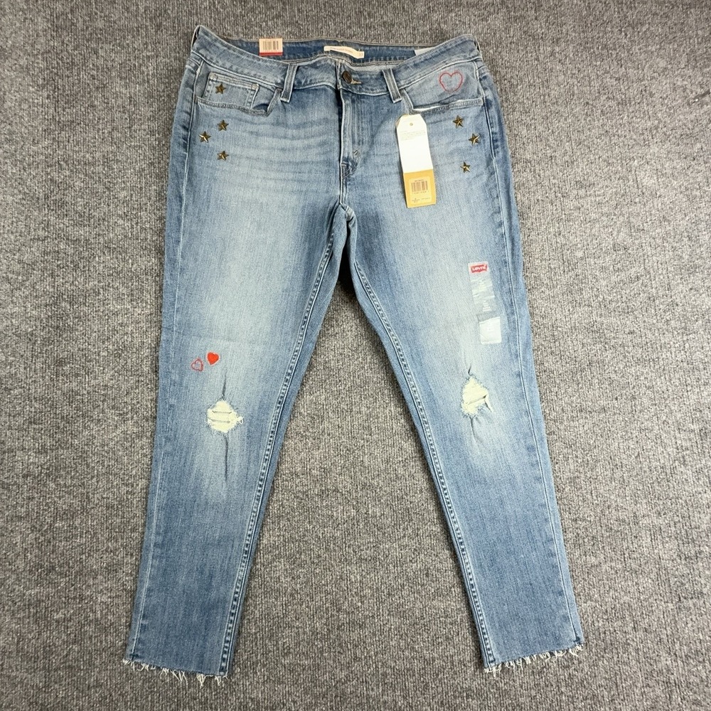 Y2K Levi's 535 Super Skinny Jeans Womens 16/33 Light Wash Mid Rise Embroidered